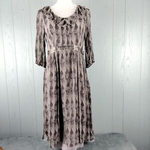 Sundance Silk Dress 10 Earthy Colors Peasant Feathers Airy Cottagecore Ruffles